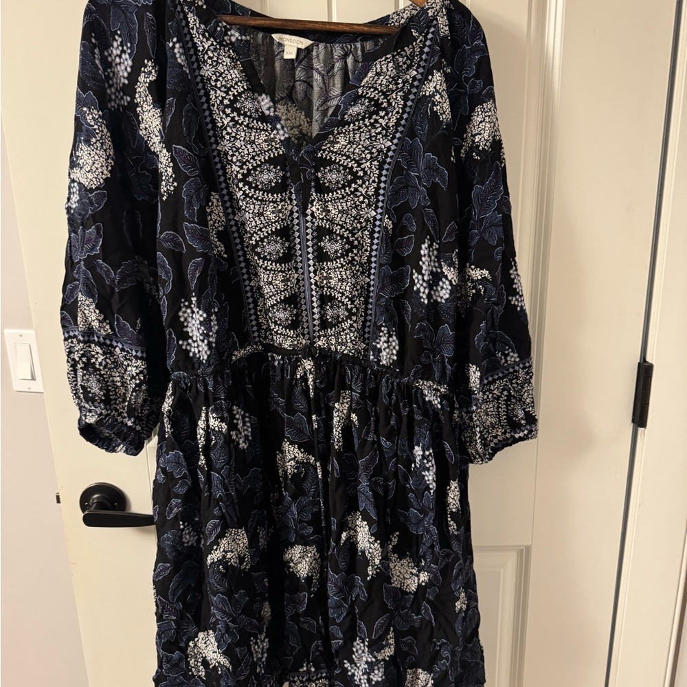 Monsoon Black and White Floral Long Sleeve Dress